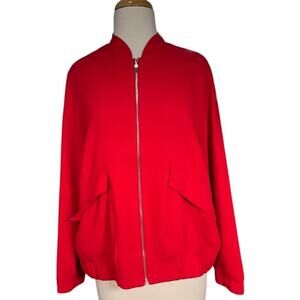 Chico's Clean Crepe Bomber Jacket Lightweight Red Polka Dot Lining Size 1 Zipper